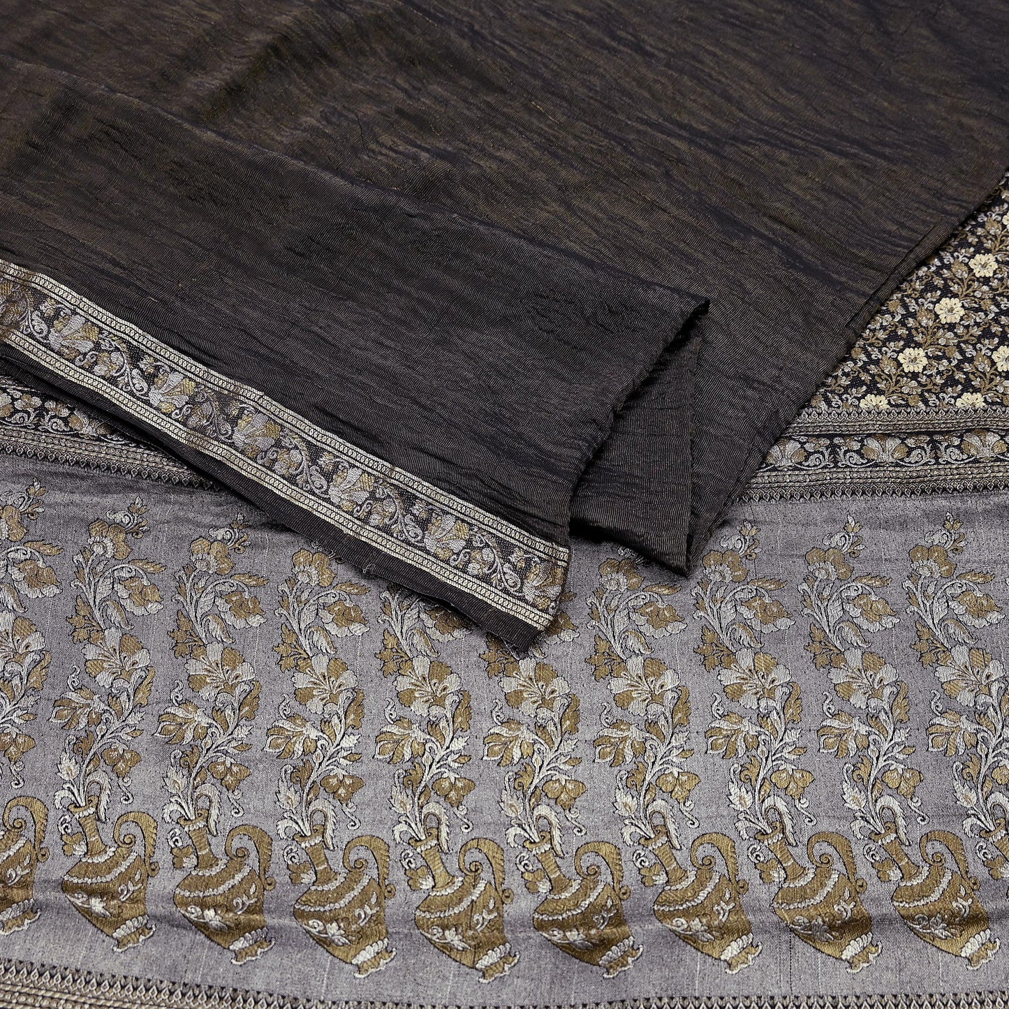 Indian Vintage Black Sarees Pure Silk Hand Woven Sari Craft Fabric 5Yd Sewing Ethnic Floral Dress Making For Crafting Quilting Upcycle