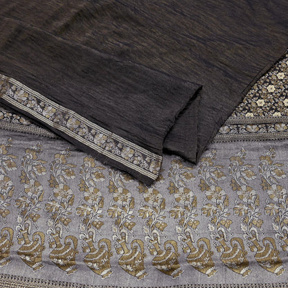 Indian Vintage Black Sarees Pure Silk Hand Woven Sari Craft Fabric 5Yd Sewing Ethnic Floral Dress Making For Crafting Quilting Upcycle