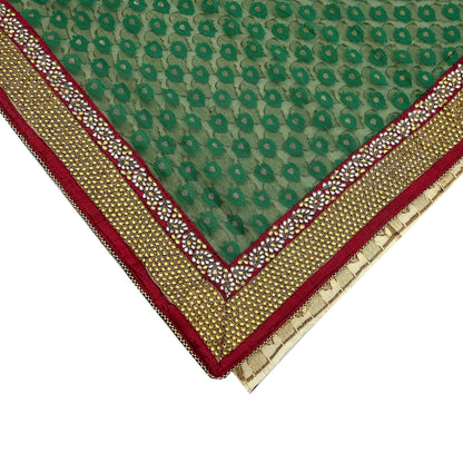 Indian Vintage Heavy Sarees Beige & Green Pure Cotton Hand Embrooidered Jamdani Sari 6yd Ethnic Floral Craft Fabric Dress making Upcycle
