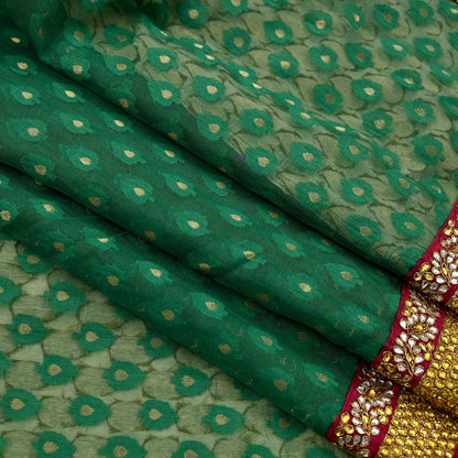 Indian Vintage Heavy Sarees Beige & Green Pure Cotton Hand Embrooidered Jamdani Sari 6yd Ethnic Floral Craft Fabric Dress making Upcycle