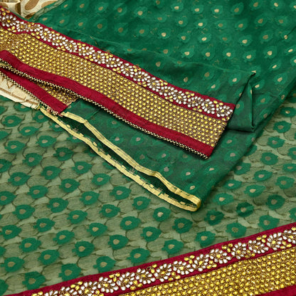 Indian Vintage Heavy Sarees Beige & Green Pure Cotton Hand Embrooidered Jamdani Sari 6yd Ethnic Floral Craft Fabric Dress making Upcycle