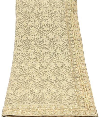 Indian Vintage Beige Dupatta Long Stole Net Mess Hand Embroidered Kantha Scarves Veil Hijab Sequins stole veil hijab