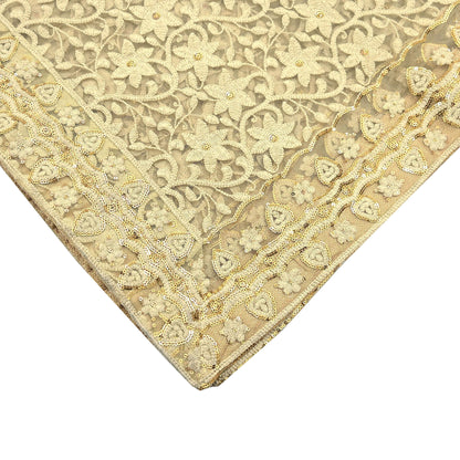 Indian Vintage Beige Dupatta Long Stole Net Mess Hand Embroidered Kantha Scarves Veil Hijab Sequins stole veil hijab