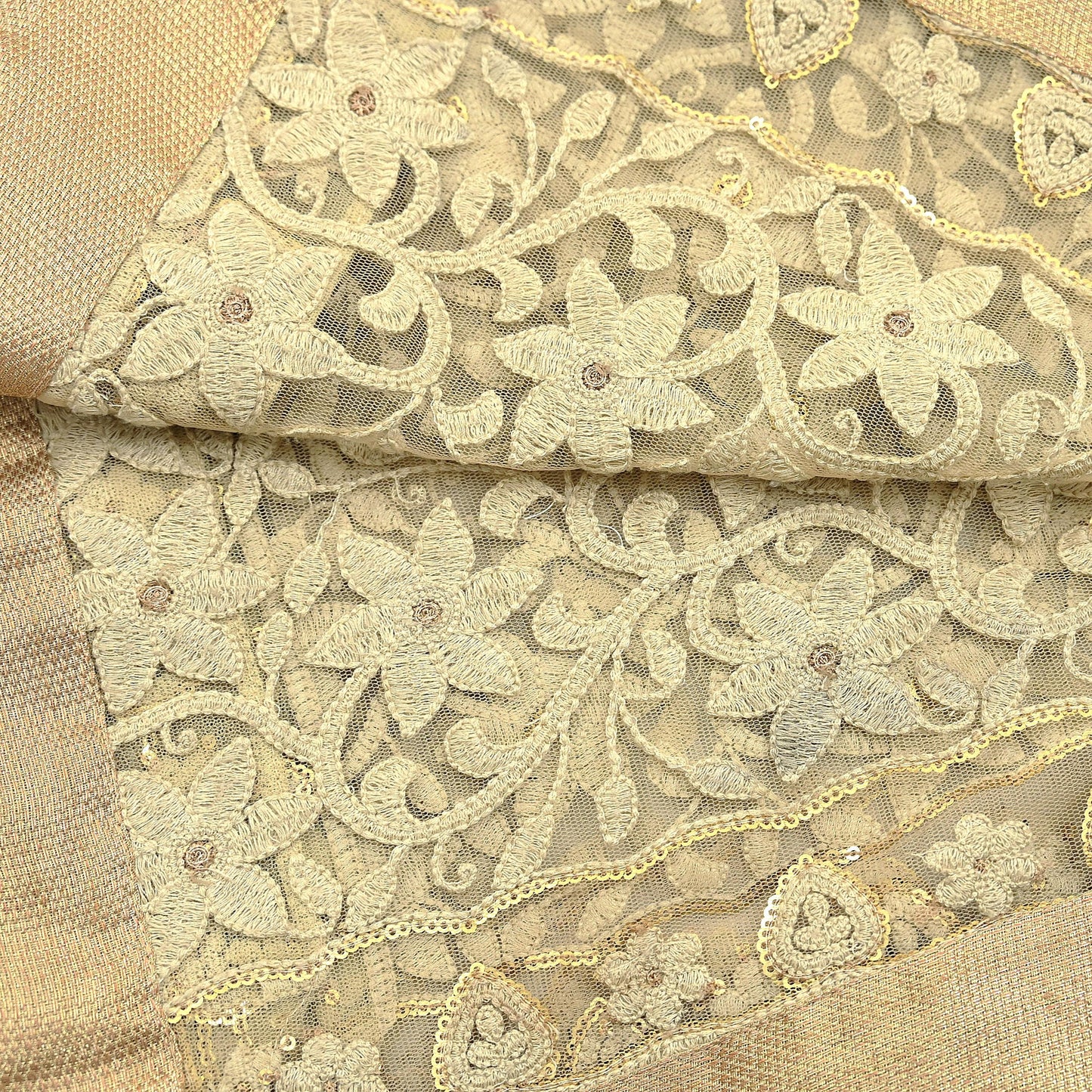 Indian Vintage Beige Dupatta Long Stole Net Mess Hand Embroidered Kantha Scarves Veil Hijab Sequins stole veil hijab