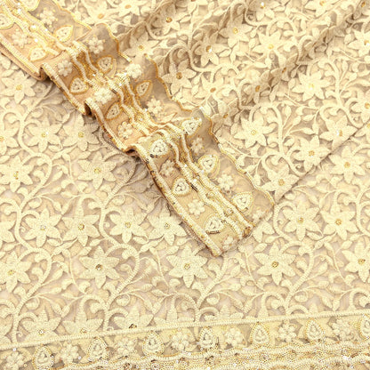 Indian Vintage Beige Dupatta Long Stole Net Mess Hand Embroidered Kantha Scarves Veil Hijab Sequins stole veil hijab