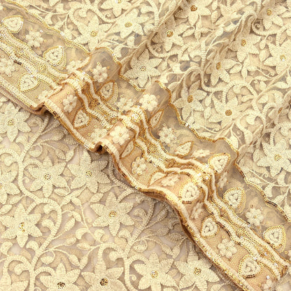 Indian Vintage Beige Dupatta Long Stole Net Mess Hand Embroidered Kantha Scarves Veil Hijab Sequins stole veil hijab