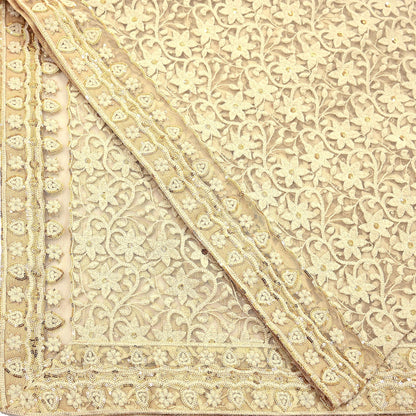 Indian Vintage Beige Dupatta Long Stole Net Mess Hand Embroidered Kantha Scarves Veil Hijab Sequins stole veil hijab