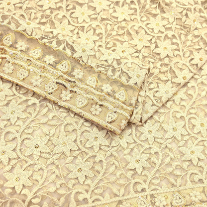 Indian Vintage Beige Dupatta Long Stole Net Mess Hand Embroidered Kantha Scarves Veil Hijab Sequins stole veil hijab