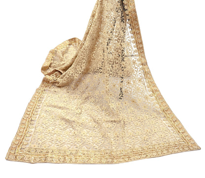 Indian Vintage Beige Dupatta Long Stole Net Mess Hand Embroidered Kantha Scarves Veil Hijab Sequins stole veil hijab