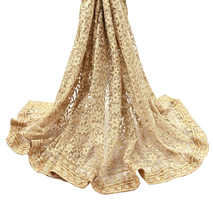 Indian Vintage Beige Dupatta Long Stole Net Mess Hand Embroidered Kantha Scarves Veil Hijab Sequins stole veil hijab