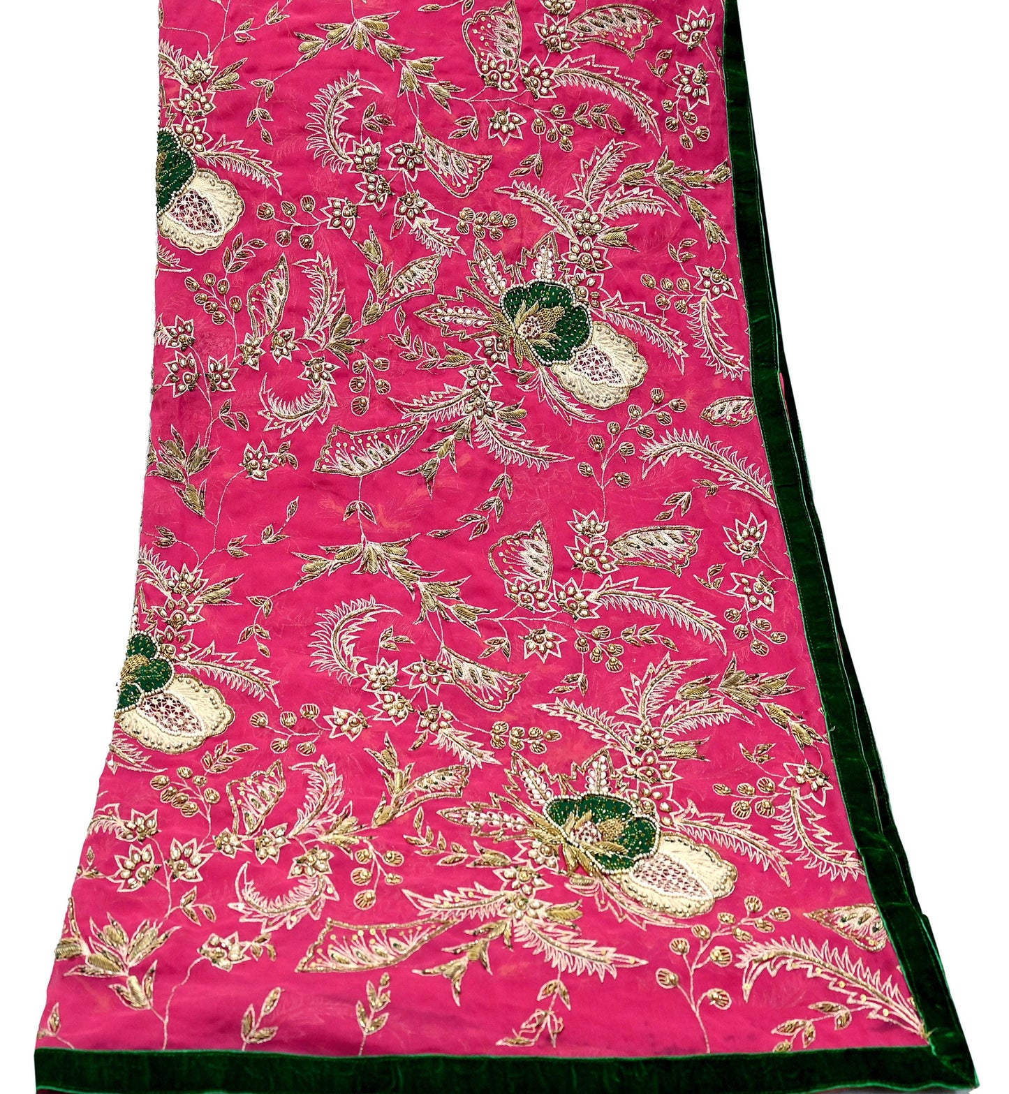 Indian Vintage Bridal Heavy Pink Dupatta American Georgette Long Stole Hand Embroidered Scarves Zari Zardozi Bollywood Wedding Veil Hijab