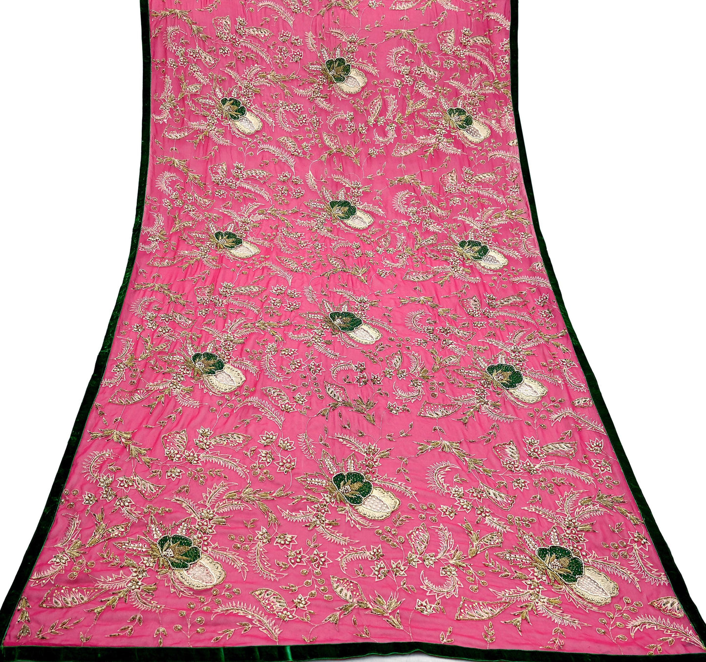 Indian Vintage Bridal Heavy Pink Dupatta American Georgette Long Stole Hand Embroidered Scarves Zari Zardozi Bollywood Wedding Veil Hijab