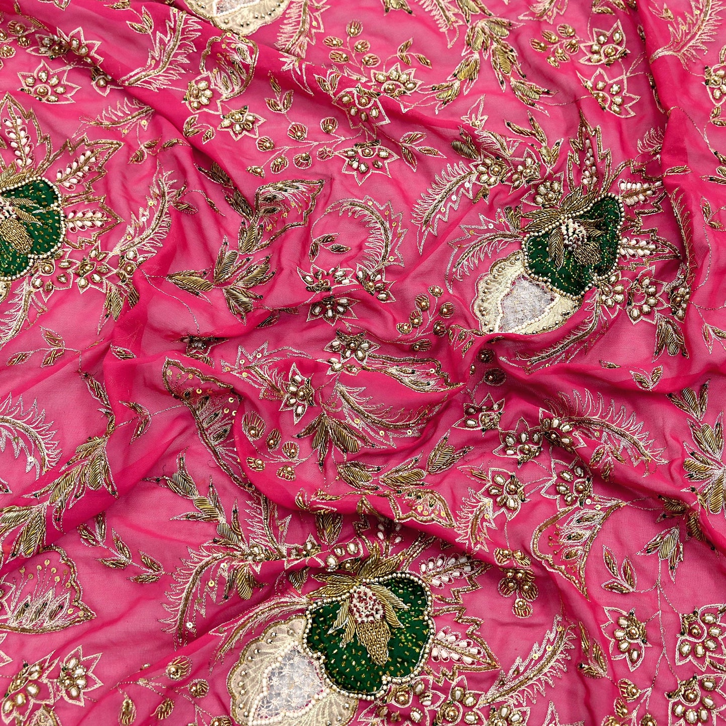 Indian Vintage Bridal Heavy Pink Dupatta American Georgette Long Stole Hand Embroidered Scarves Zari Zardozi Bollywood Wedding Veil Hijab