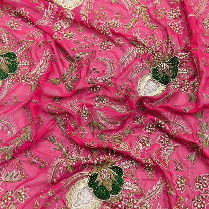 Indian Vintage Bridal Heavy Pink Dupatta American Georgette Long Stole Hand Embroidered Scarves Zari Zardozi Bollywood Wedding Veil Hijab