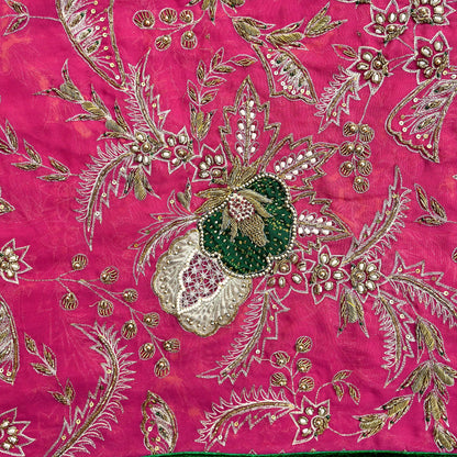 Indian Vintage Bridal Heavy Pink Dupatta American Georgette Long Stole Hand Embroidered Scarves Zari Zardozi Bollywood Wedding Veil Hijab