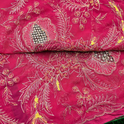 Indian Vintage Bridal Heavy Pink Dupatta American Georgette Long Stole Hand Embroidered Scarves Zari Zardozi Bollywood Wedding Veil Hijab