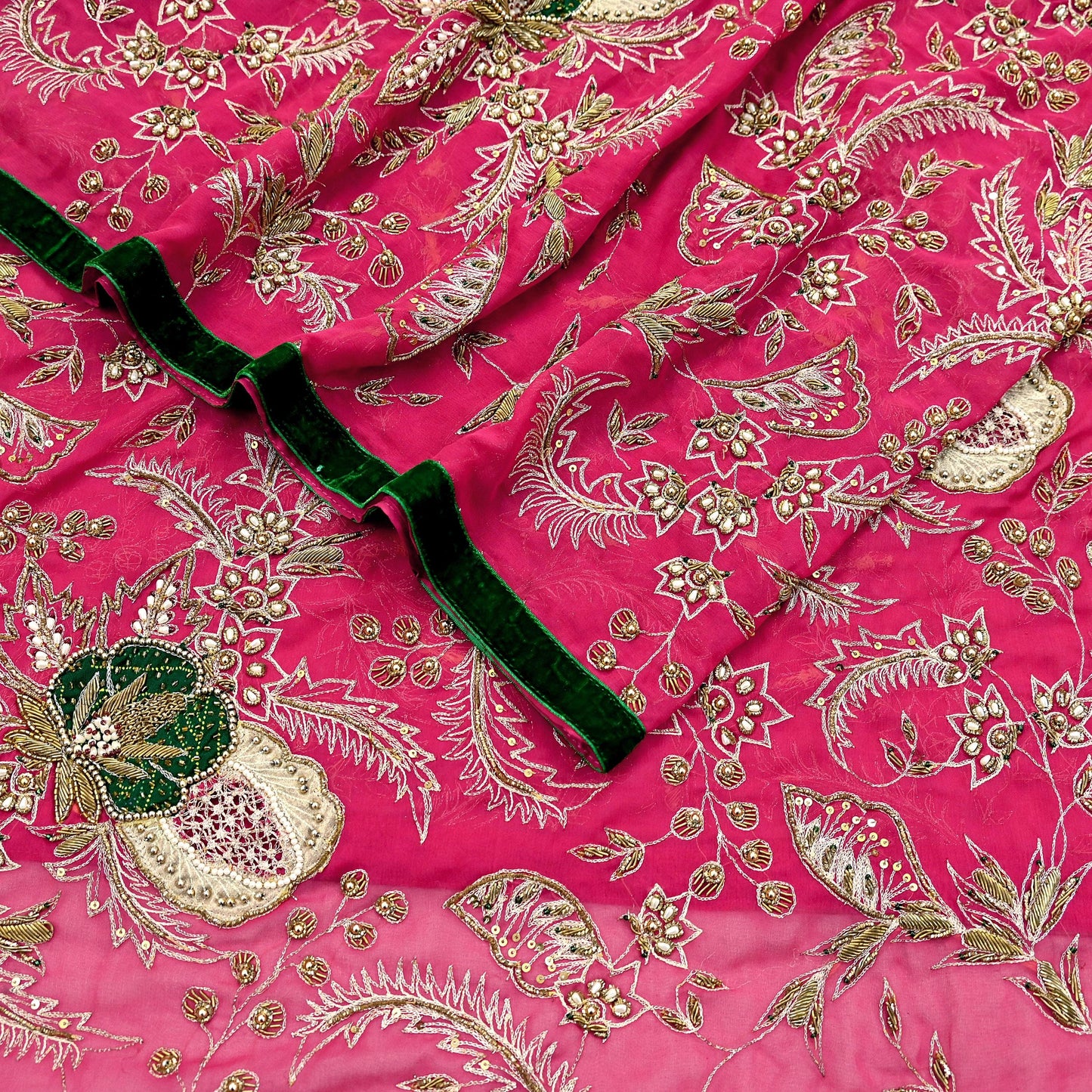 Indian Vintage Bridal Heavy Pink Dupatta American Georgette Long Stole Hand Embroidered Scarves Zari Zardozi Bollywood Wedding Veil Hijab