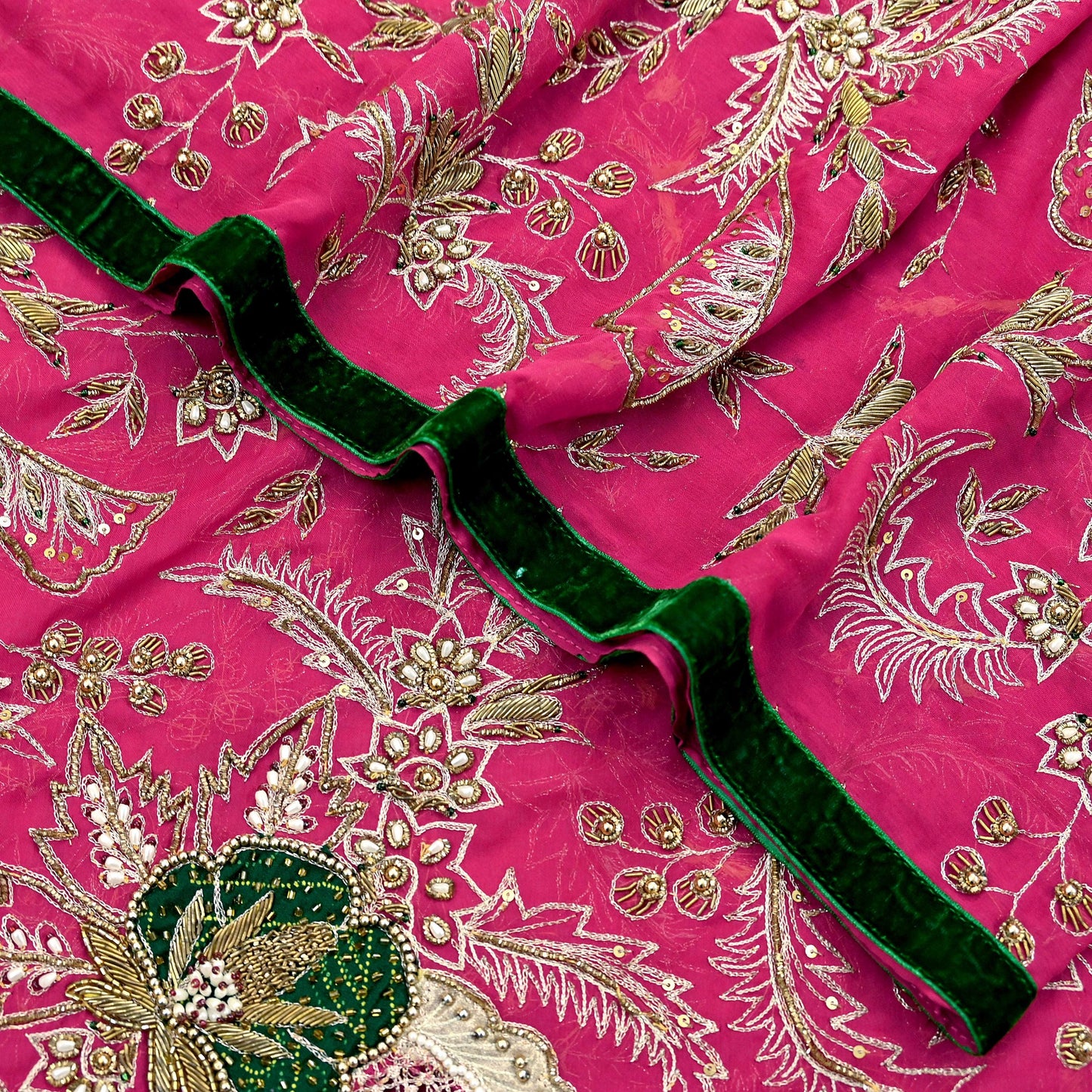 Indian Vintage Bridal Heavy Pink Dupatta American Georgette Long Stole Hand Embroidered Scarves Zari Zardozi Bollywood Wedding Veil Hijab