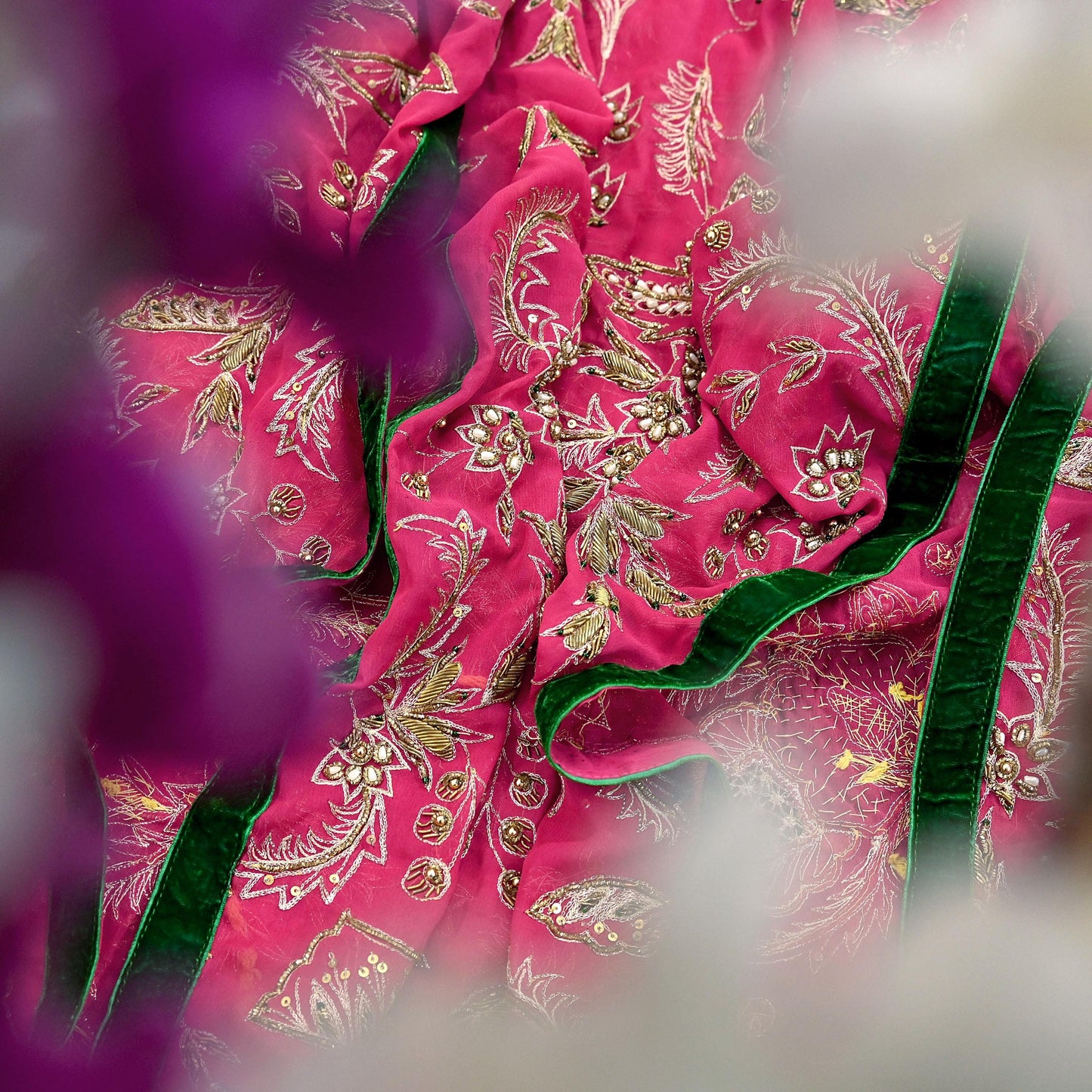 Indian Vintage Bridal Heavy Pink Dupatta American Georgette Long Stole Hand Embroidered Scarves Zari Zardozi Bollywood Wedding Veil Hijab