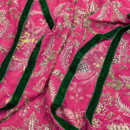 Indian Vintage Bridal Heavy Pink Dupatta American Georgette Long Stole Hand Embroidered Scarves Zari Zardozi Bollywood Wedding Veil Hijab