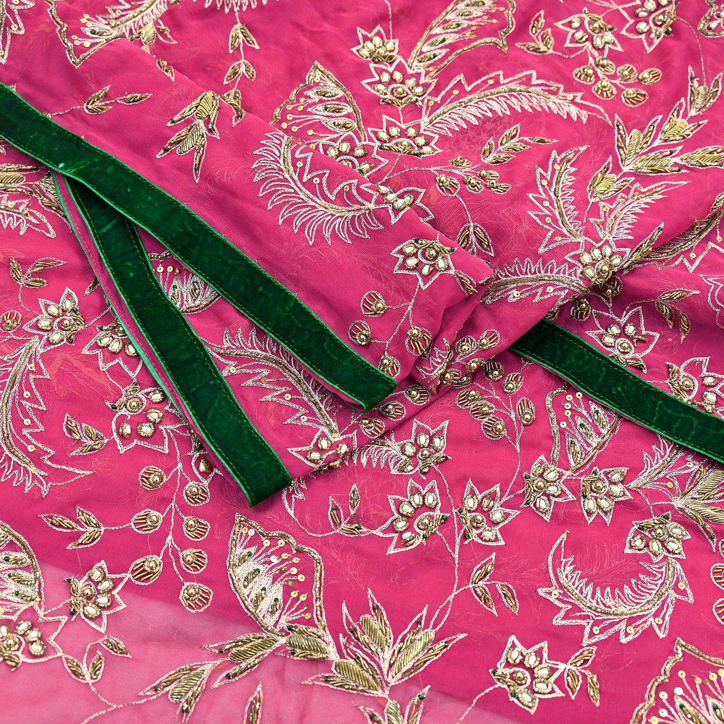 Indian Vintage Bridal Heavy Pink Dupatta American Georgette Long Stole Hand Embroidered Scarves Zari Zardozi Bollywood Wedding Veil Hijab