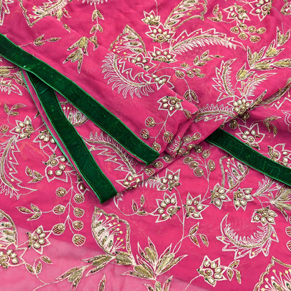 Indian Vintage Bridal Heavy Pink Dupatta American Georgette Long Stole Hand Embroidered Scarves Zari Zardozi Bollywood Wedding Veil Hijab