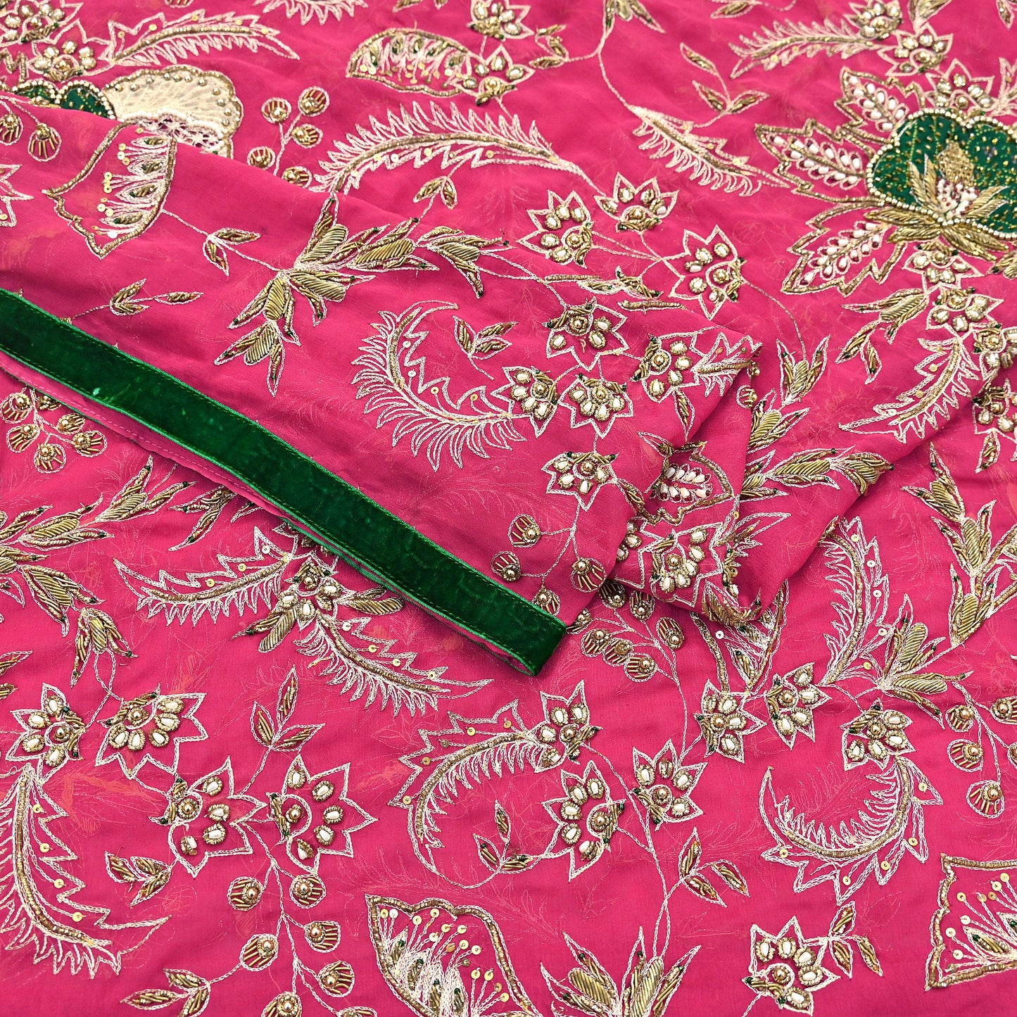 Indian Vintage Bridal Heavy Pink Dupatta American Georgette Long Stole Hand Embroidered Scarves Zari Zardozi Bollywood Wedding Veil Hijab