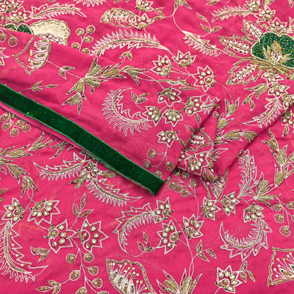 Indian Vintage Bridal Heavy Pink Dupatta American Georgette Long Stole Hand Embroidered Scarves Zari Zardozi Bollywood Wedding Veil Hijab