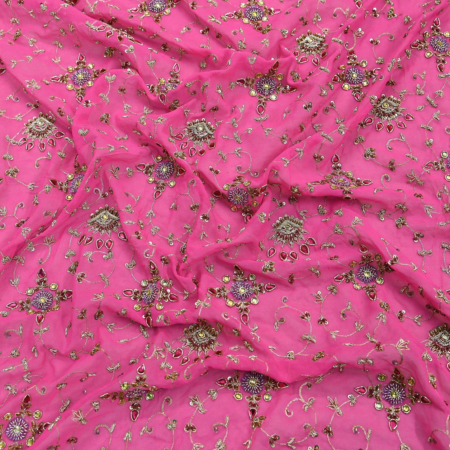 Indian Vintage Heavy Pink Bridal Dupatta Pure Georgette Silk Hand Embroidered Zardozi, Dabka, Zari Work Party Wear Long Stole