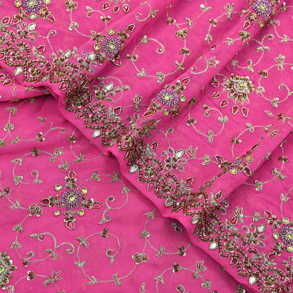 Indian Vintage Heavy Pink Bridal Dupatta Pure Georgette Silk Hand Embroidered Zardozi, Dabka, Zari Work Party Wear Long Stole