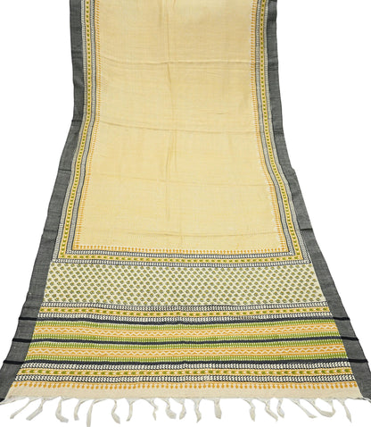 Vintage Yellow & Beige Long Stole Pure Woolen Scarf Printed Dupatta Infinity Scarves Sarong Wrap Veil Woman Hijab Shawl Craft Fabric Fringes