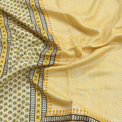 Vintage Yellow & Beige Long Stole Pure Woolen Scarf Printed Dupatta Infinity Scarves Sarong Wrap Veil Woman Hijab Shawl Craft Fabric Fringes