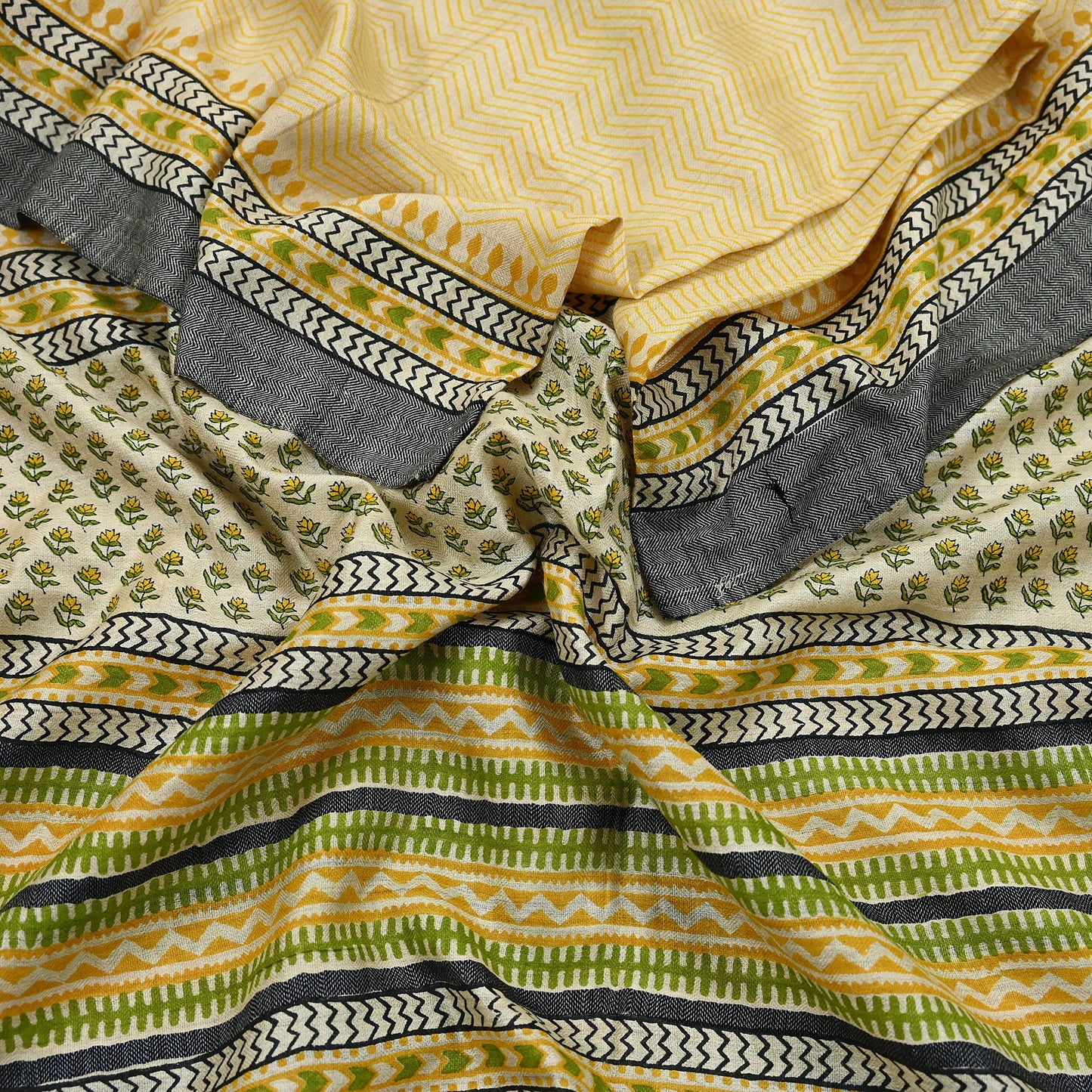 Vintage Yellow & Beige Long Stole Pure Woolen Scarf Printed Dupatta Infinity Scarves Sarong Wrap Veil Woman Hijab Shawl Craft Fabric Fringes