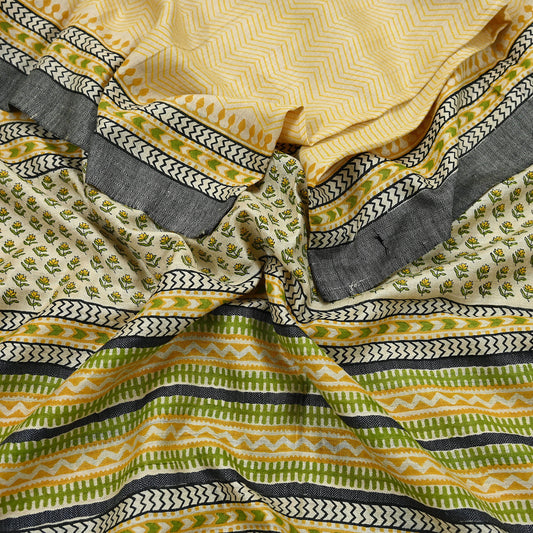 Vintage Yellow & Beige Long Stole Pure Woolen Scarf Printed Dupatta Infinity Scarves Sarong Wrap Veil Woman Hijab Shawl Craft Fabric Fringes