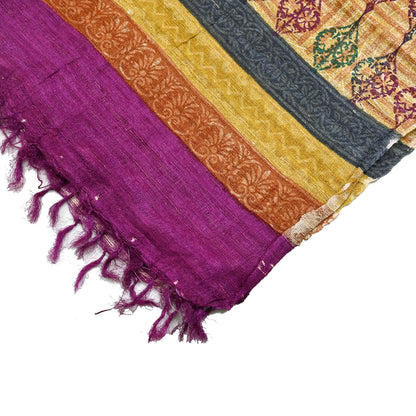 Indian Vintage Green & Purple Dupatta Long Stole 100% Pure Khadi Silk Hand Woven/ Printed Scarves Veil Scarf Wrap Hippie Fringes