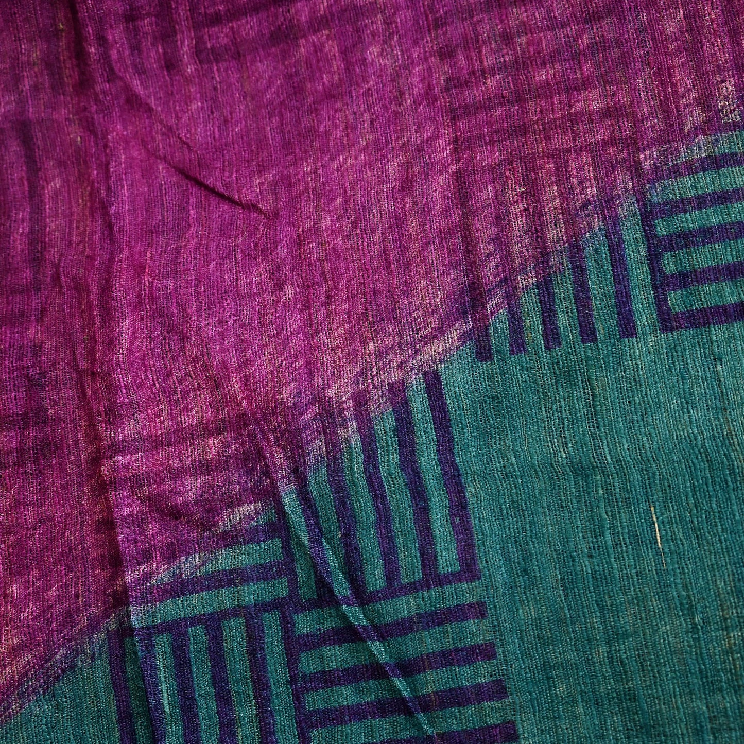 Indian Vintage Green & Purple Dupatta Long Stole 100% Pure Khadi Silk Hand Woven/ Printed Scarves Veil Scarf Wrap Hippie Fringes