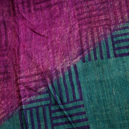 Indian Vintage Green & Purple Dupatta Long Stole 100% Pure Khadi Silk Hand Woven/ Printed Scarves Veil Scarf Wrap Hippie Fringes