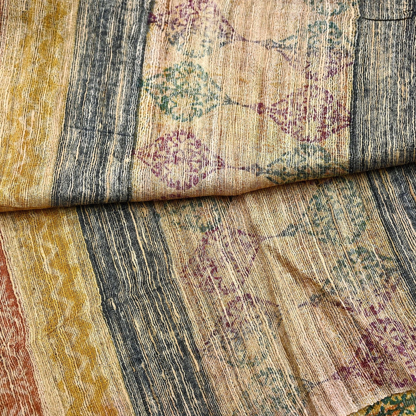 Indian Vintage Green & Purple Dupatta Long Stole 100% Pure Khadi Silk Hand Woven/ Printed Scarves Veil Scarf Wrap Hippie Fringes