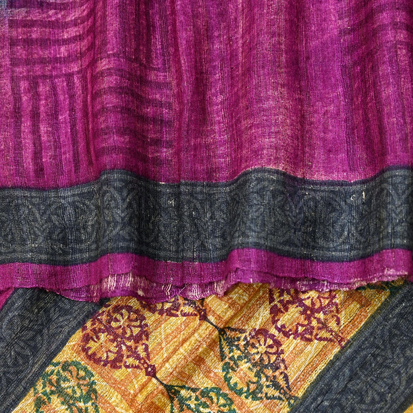 Indian Vintage Green & Purple Dupatta Long Stole 100% Pure Khadi Silk Hand Woven/ Printed Scarves Veil Scarf Wrap Hippie Fringes