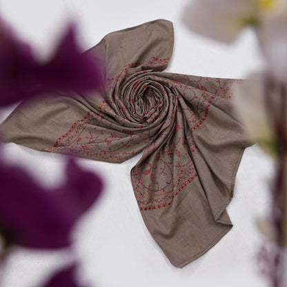 Indian Vintage Brown Shawl Pure Woolen Handmade Suzani Long Throw Stole Warm Stole Paisley Design Soft Soft Cozy