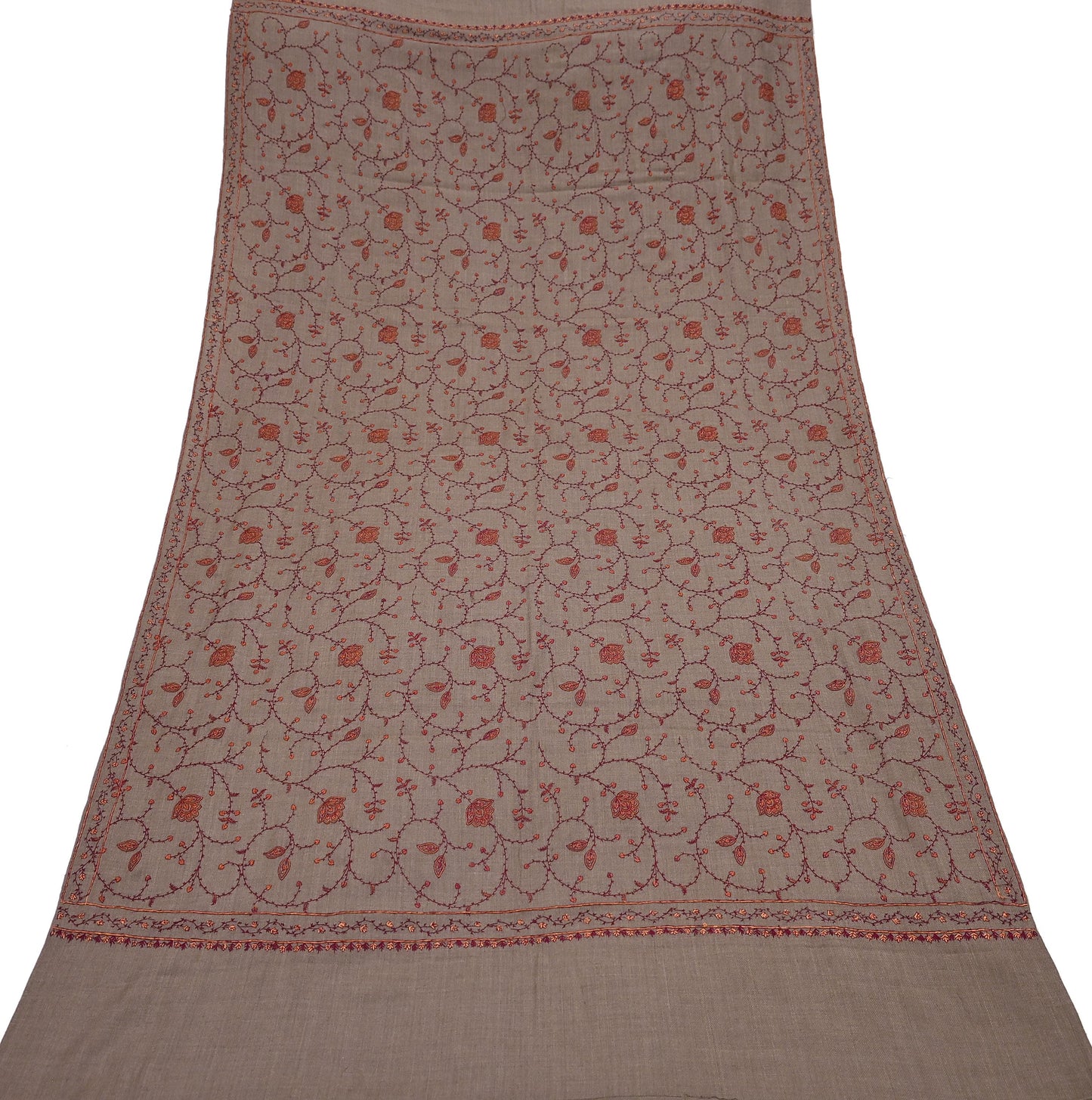 Indian Vintage Brown Shawl Pure Woolen Handmade Suzani Long Throw Stole Warm Stole Paisley Design Soft Soft Cozy