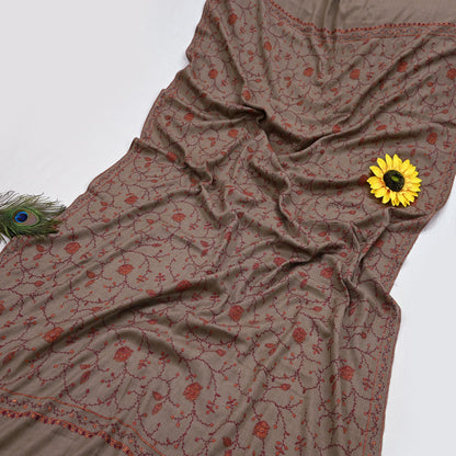 Indian Vintage Brown Shawl Pure Woolen Handmade Suzani Long Throw Stole Warm Stole Paisley Design Soft Soft Cozy