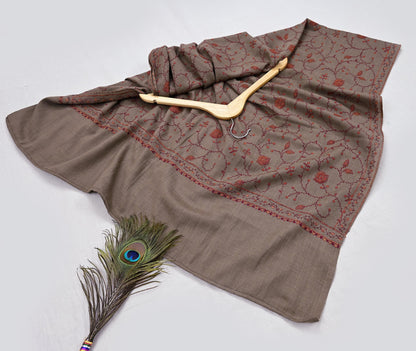 Indian Vintage Brown Shawl Pure Woolen Handmade Suzani Long Throw Stole Warm Stole Paisley Design Soft Soft Cozy