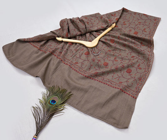 Indian Vintage Brown Shawl Pure Woolen Handmade Suzani Long Throw Stole Warm Stole Paisley Design Soft Soft Cozy