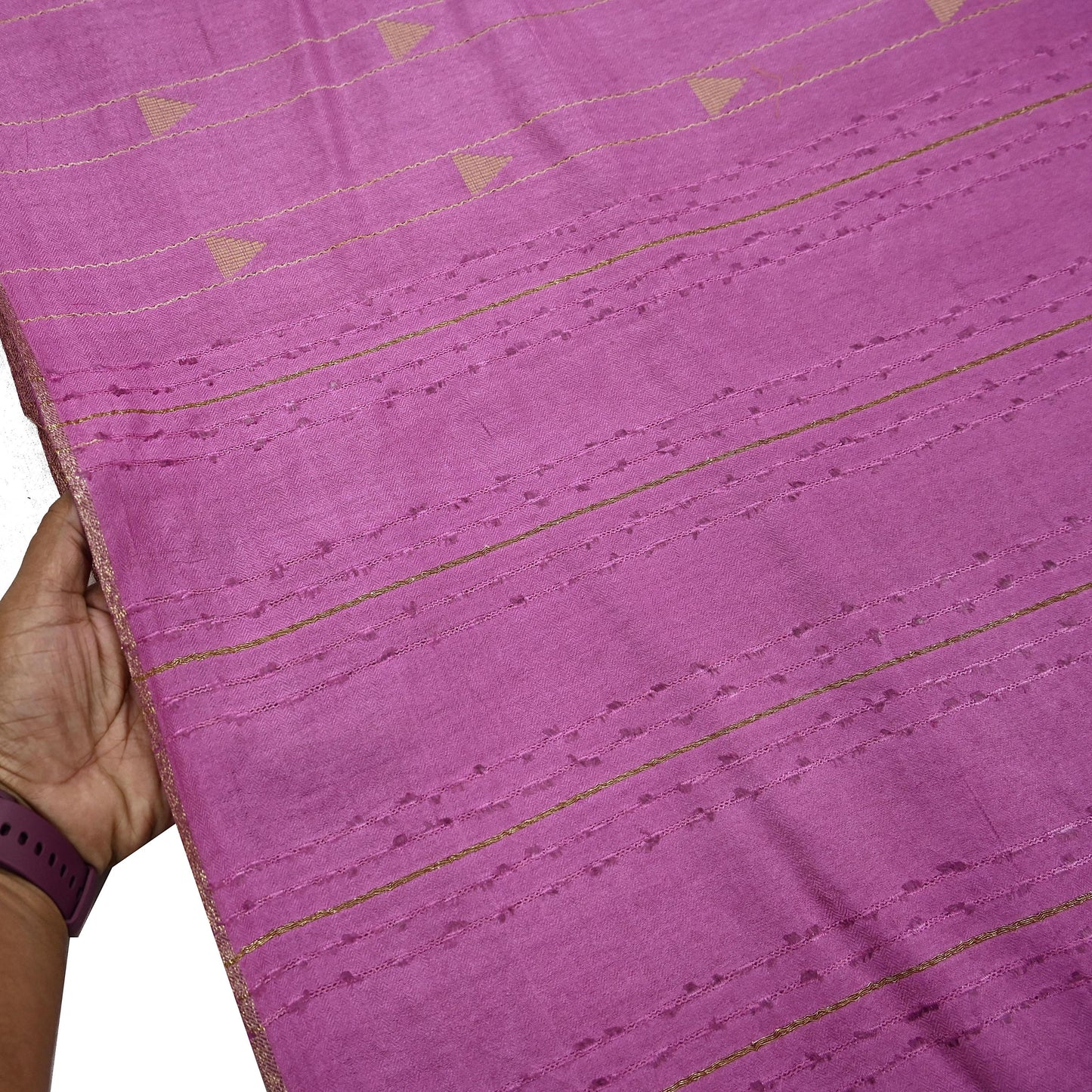Indian Vintage Saree Pink Pure Woolen Woven Printed Sari Soft Warm Fabric 5Yard Floral Woven Zari Border Fringes