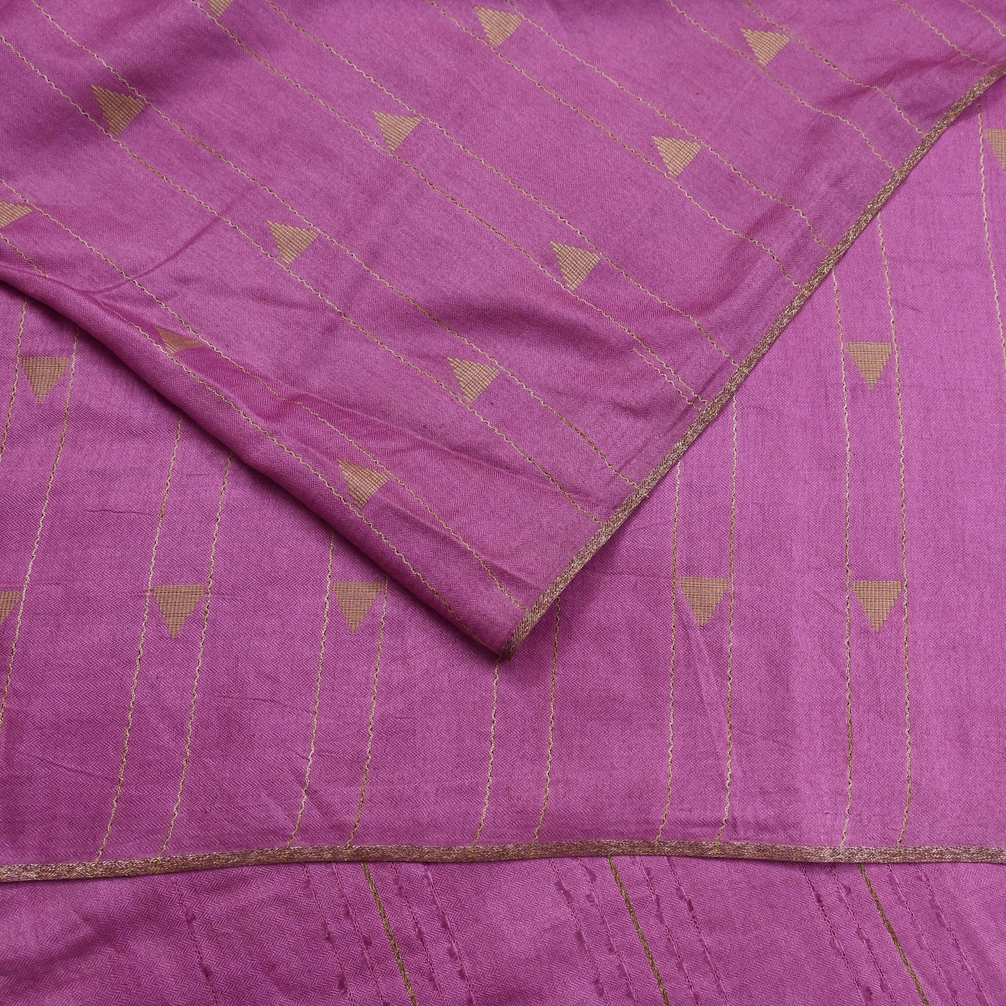 Indian Vintage Saree Pink Pure Woolen Woven Printed Sari Soft Warm Fabric 5Yard Floral Woven Zari Border Fringes