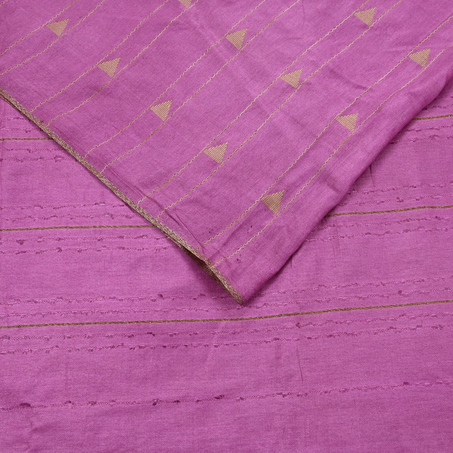 Indian Vintage Saree Pink Pure Woolen Woven Printed Sari Soft Warm Fabric 5Yard Floral Woven Zari Border Fringes