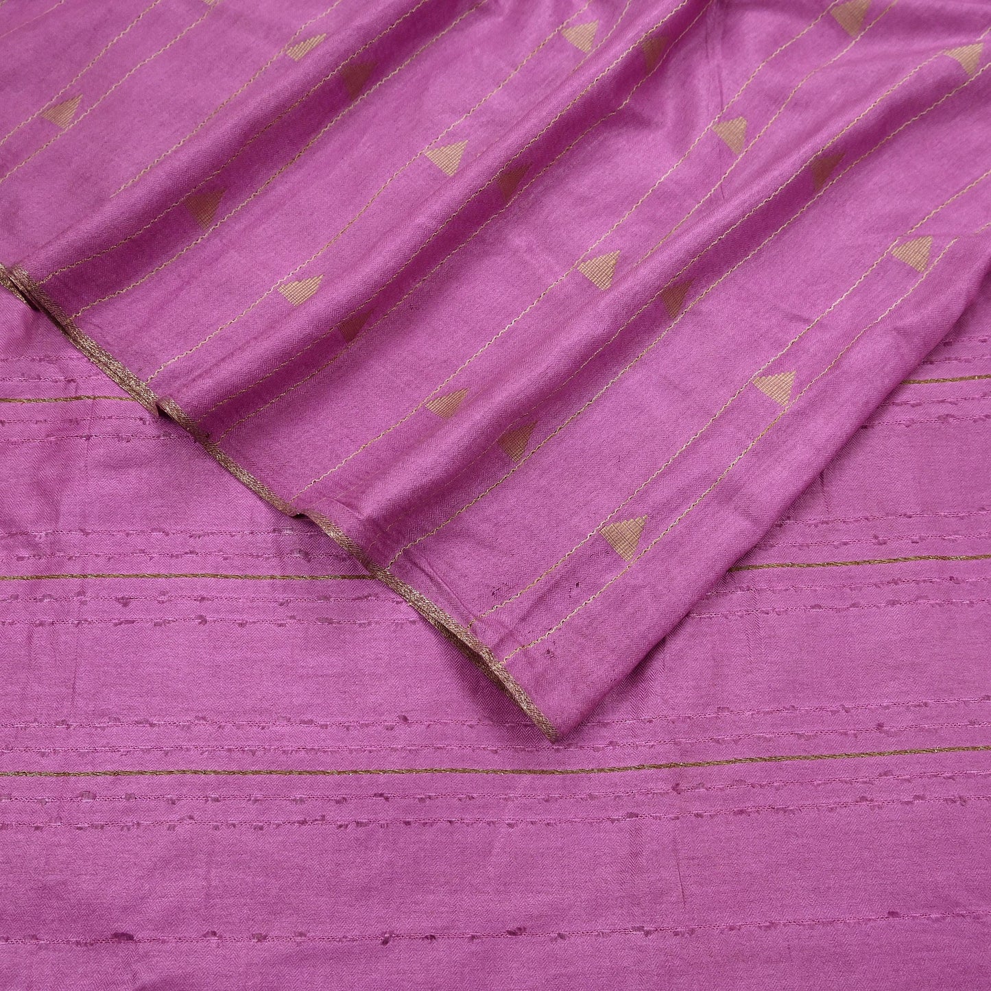 Indian Vintage Saree Pink Pure Woolen Woven Printed Sari Soft Warm Fabric 5Yard Floral Woven Zari Border Fringes