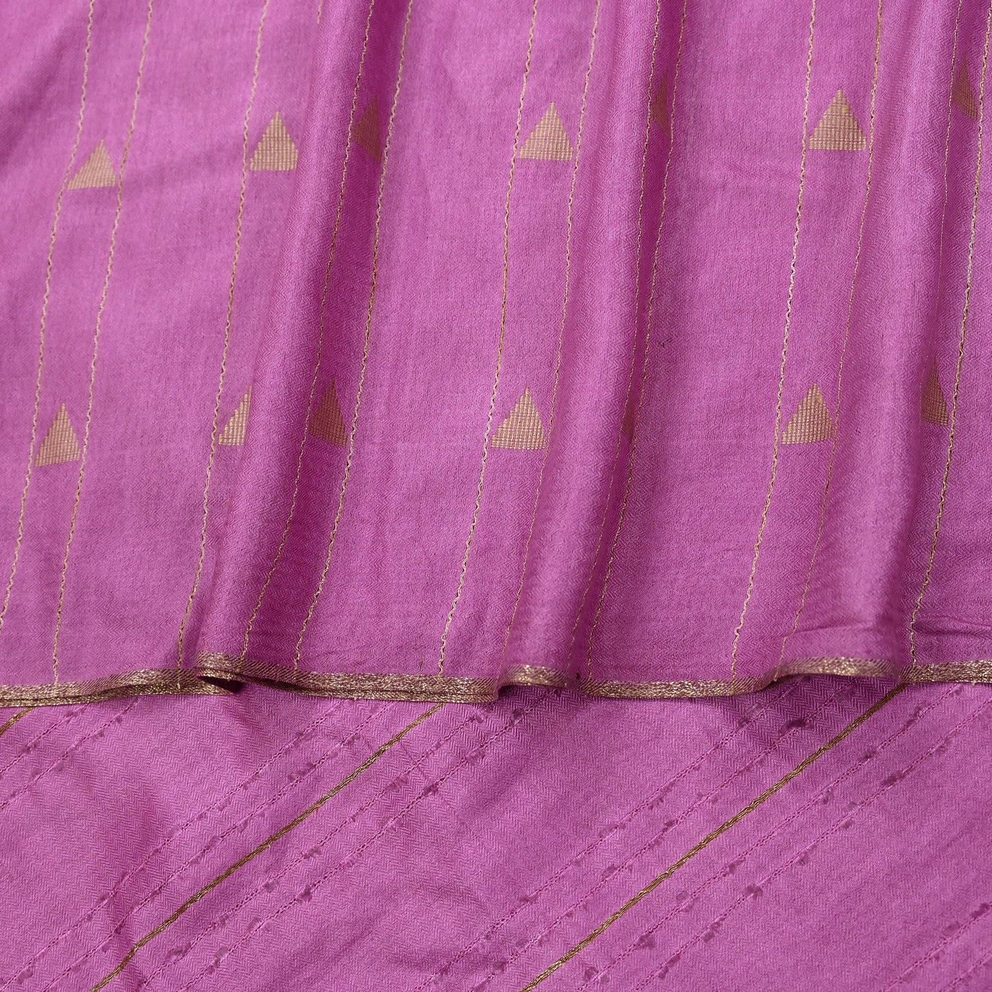 Indian Vintage Saree Pink Pure Woolen Woven Printed Sari Soft Warm Fabric 5Yard Floral Woven Zari Border Fringes