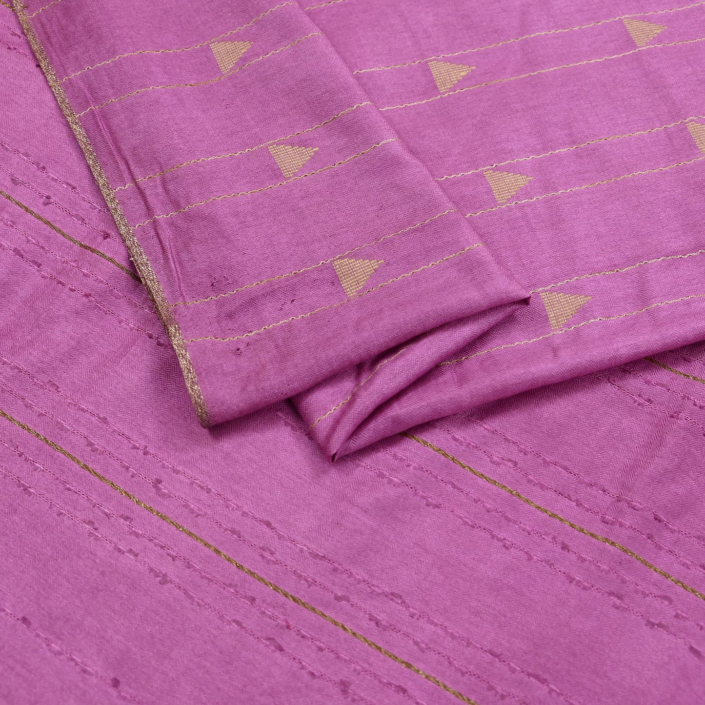 Indian Vintage Saree Pink Pure Woolen Woven Printed Sari Soft Warm Fabric 5Yard Floral Woven Zari Border Fringes
